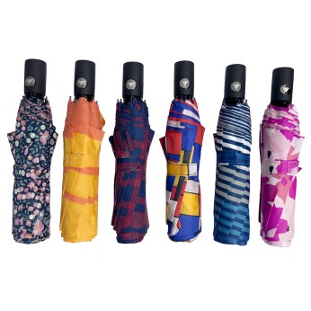 Ομπρέλα βροχής γυναικεία σπαστή 3s αυτόματη R55cm polyester εμπριμέ TREND