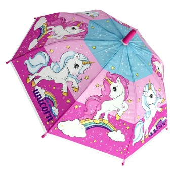 Ομπρέλα βροχής παιδική με μπαστούνι απλή R38cm POE UNICORN RAINBOW